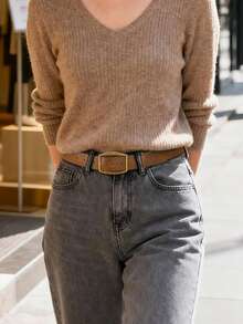 Women's Fashion Square Metal Buckle Belt, Minimalist Casual Elegant Solid Color Ladies Belt, Versatile For Dresses And Pants, Suitable For Daily Wear, Modern Minimalist Design, Durable - C097 - View 5