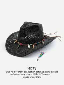 1顶纯色波西米亚风休闲镂空装饰防紫外线编织巴拿马帽，西部牛仔遮阳帽，四季皆宜 - B - 查看 20