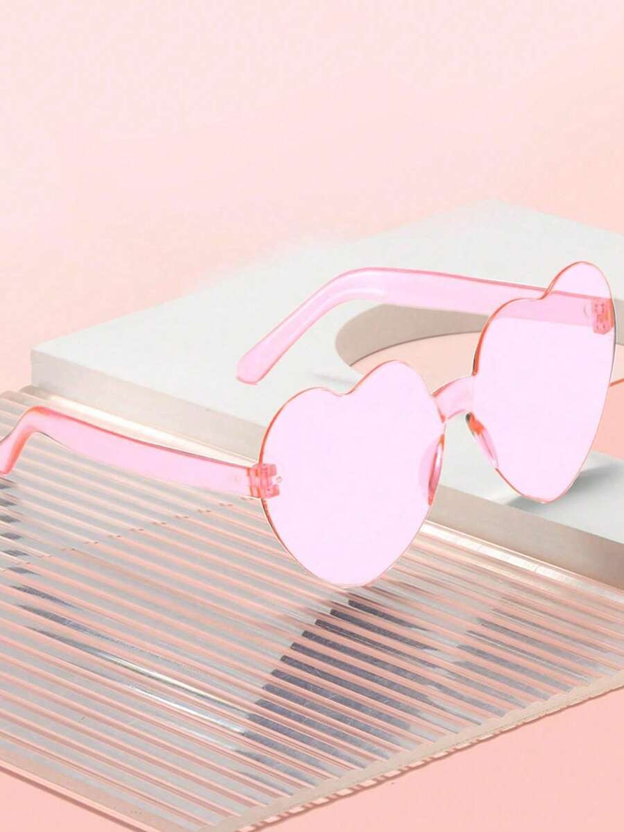 A Pair Of Heart-Shaped, Stylish, Transparent, Candy-Colored Rimless Glasses, Proms, Parties, Pool Parties, Beach Parties, Birthday Parties, Carnivals, Various Fun Events, Party Favors, Valentine's Day Decorations, And More. Available In Green, Pink, And Black. A Choice A Valentine's Day Or Party Decoration. - 粉色 - 查看 1