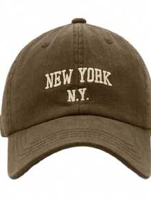 New York NY Embroidered Baseball Hat | NYC City Souvenir & Travel Cap Big Apple Aesthetic Gift For Him & Her - màu nâu - Xem 1