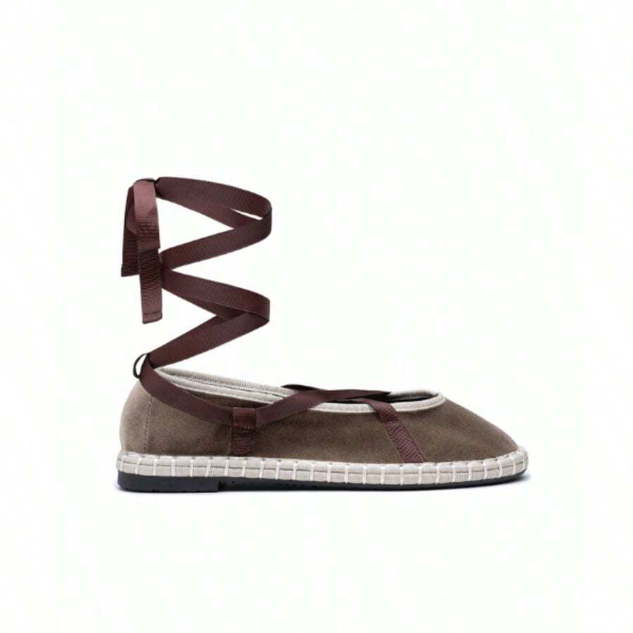 Round Toe Casual Shoes With Stitching And Adjustable Strap For Width And Fit - Khaki - View 1