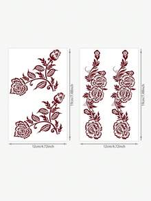 2 张情人节海娜临时纹身贴纸，红色玫瑰花海娜临时纹身贴纸，可水洗 PVC 一次性防水、防汗、不反光逼真纹身贴纸，适合腰部和膝盖，适合时尚达人日常使用，可持续 3-5 天。 - 紅色 - 查看 2