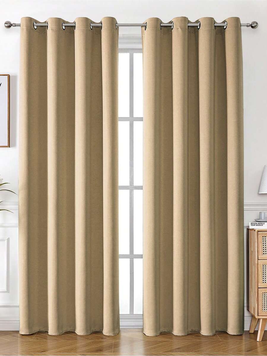 1pc Solid Color Polyester Curtain, Blackout Curtain To Darken Room During Power Outage, Heat Insulating Curtain For Kitchen, Dining Room, Living Room, Bedroom