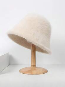 1pc Korean Style Faux Fur Bucket Hat, Women - Fluffy & Warm, With Ear Protection Design, Perfect For Keeping Warm In Autumn/Winter