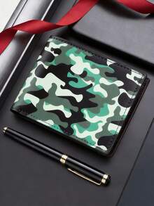 新款迷彩印花男女通用短款钱包，复古经典软皮钱包，大容量多卡位信用卡夹，男士钱包，男士礼物，情人节礼物，返校礼物 - 彩色 - 查看 11