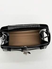 Fashionable Retro Patchwork PU Leather Handbag, Adjustable Shoulder Strap, Decorative Hardware, Magnetic Closure, Multifunctional Commuter Bag For Women - Black - View 4