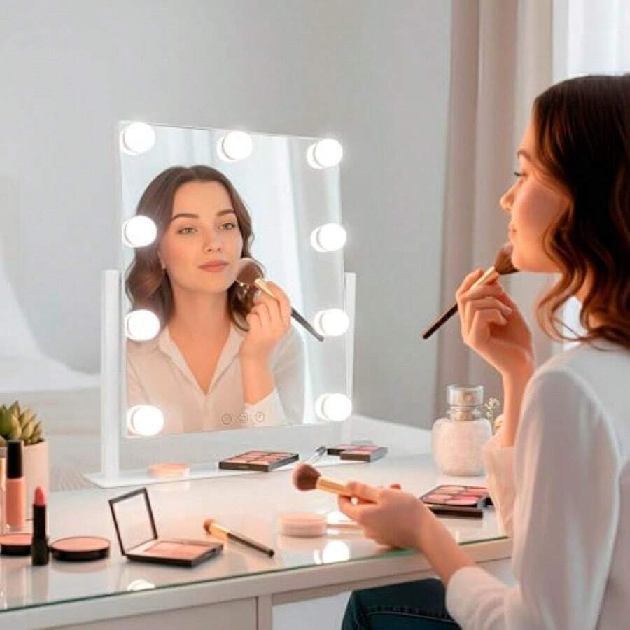 HLJ  Redlemon Espejo con Luz para Makeup Extra Grande  Vintage 44x35 cm Espejo para Maquillaje con 9 Focos LED Regulables de Luz Blanca Cálida y Neutra Conexión USB-C Soporte Ajustable 360°86 - blancoclidoneutro - Ver 1