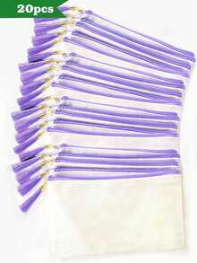 1个/5个/10个装帆布拉链带流苏收纳袋,旅行化妆包,化妆品收纳包,铅笔盒,适合度假、海滩、浴室、卧室使用,大容量 - 米色 - 查看 67