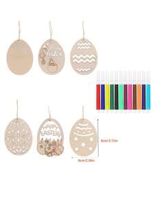 30 Pack Unfinished Wooden Egg Blanks For DIY Easter Painting Crafts, Art Activity With Hanging Rope, Holiday Party Ornaments & Tree Decorations - Multicolor - View 2