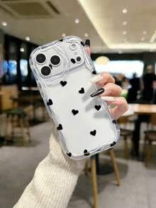 Cream Textured Wavy Edge Glossy Heart Painted Anti-Drop Phone Case Compatible With IPhone 17pro/17Air /17/17promax16/11/16pro/16plus/16promax/16e/15Promax/13/14/12/XS/XR/7G/8P, Compatible With Samsung Galaxy 11/12Pro/12/12X/13Pro/14Pro/15Pro/, Compatible With Redmi 10/9/Note9/12c/Note11pro/Note8Pro - Multicolor - View 3