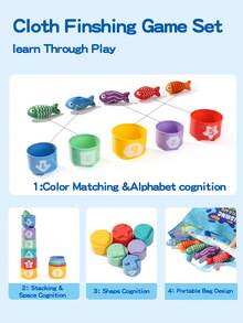 蒙特梭利幼儿玩具，适合1.5岁男孩女孩，复活节/生日礼物 - 多功能布艺钓鱼游戏，带叠叠杯，可进行数字计数、颜色分类、形状学习，派对礼品（颜色随机） - 彩色 - 查看 6