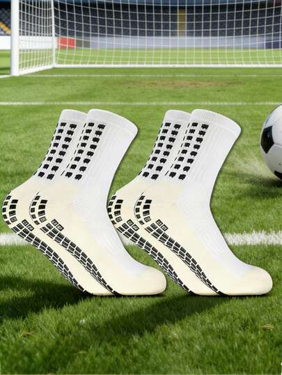 2 Pairs Men's Thickened Towel Bottom Football/Soccer Socks, Knee-High, Anti-Slip, Durable, For Gym, Fall