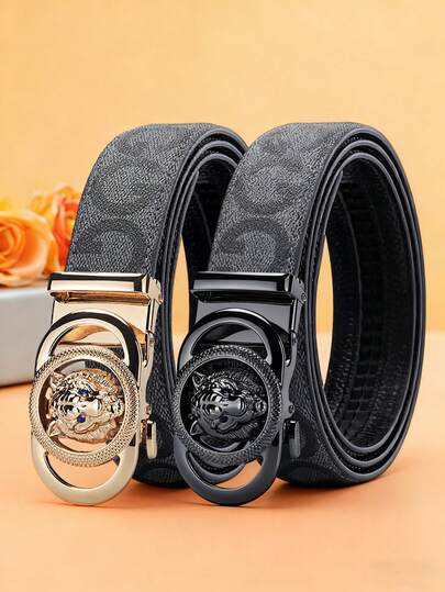 男士合金自动扣皮带 - 虎形扣，轻盈奢华，时尚高端商务皮带，47英寸，牛仔皮带。适合派对聚会和办公室通勤，经久耐用 - 是节假日和周年纪念日送给男友、父亲和家人的完美之选。