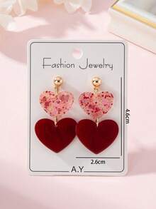 1 Pair Acrylic Romantic Valentine's Day Colorful Sequin Red Heart Design Earrings, Perfect Gift For Ladies On Dates Valentines,Mom,Mother,Mother's Day,Gift - Đỏ - Xem 4