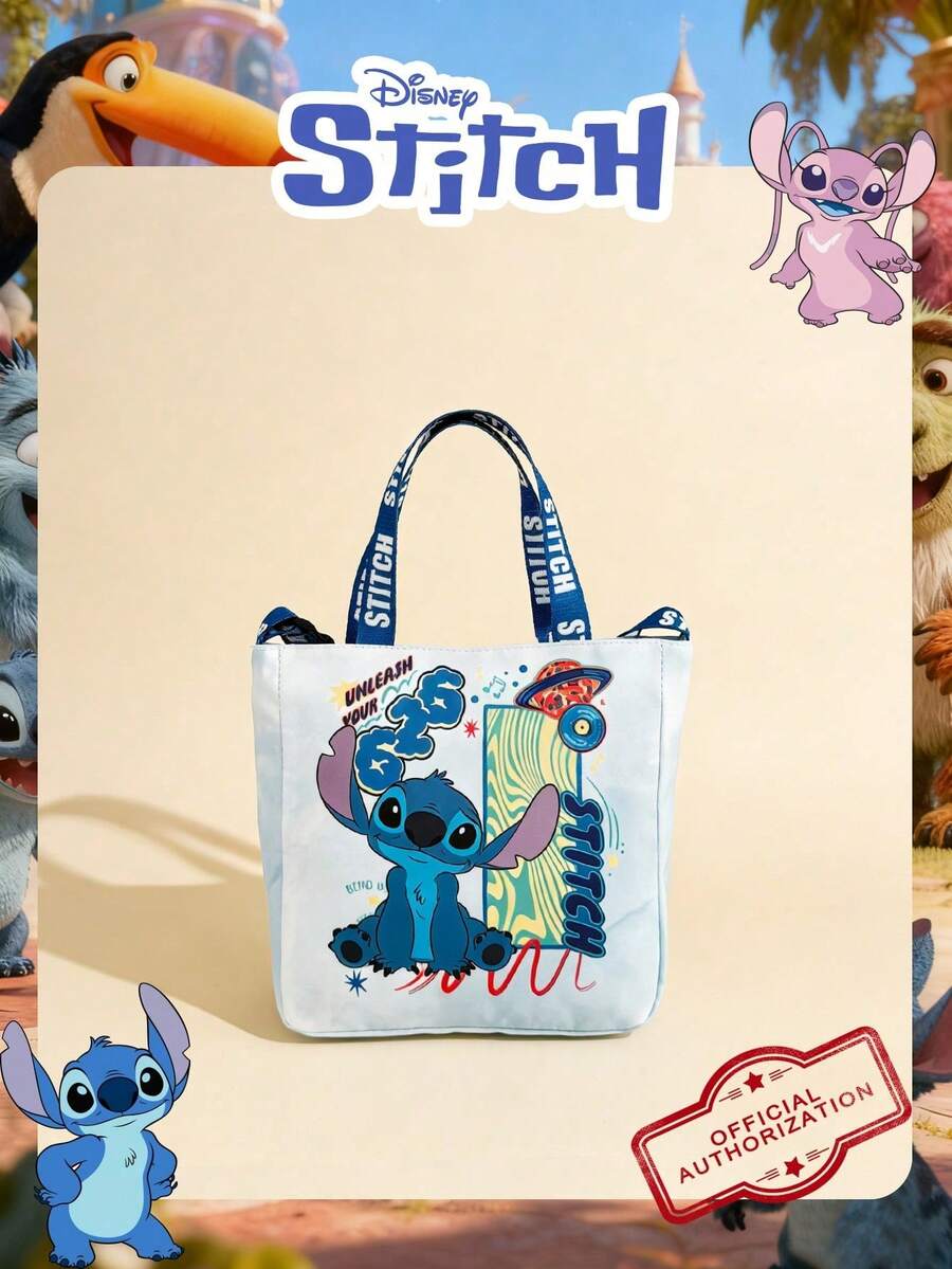Disney Officially Licensed 1 Pc Stitch Lunch Bag Printed Hand Bag,Mischievous Stitch Square Bag Cartoon Storage PouchCute Cartoon Handheld Bag For Daily Use, Casual Canvas Shoulder Bag For Easy Carry –For Women For Shopping/Daily Use /Fashion Accessories Lunch Box Cooler Bag Waterproof Large Capacity Picnic Outdoor Picnic Bag Lunch Bag For Women School Supplies Camping Essentials - Multicolor - View 1