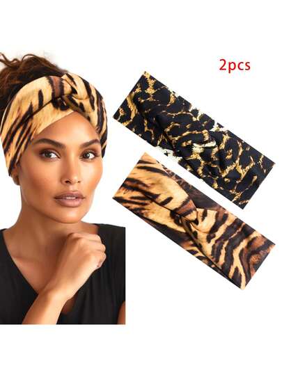 2pcs Vintage Leopard Print Twist Headbands, Breathable Elastic Hair Bands For Yoga, Sports, Casual Wear, Autumn/Winter, Holiday Gift