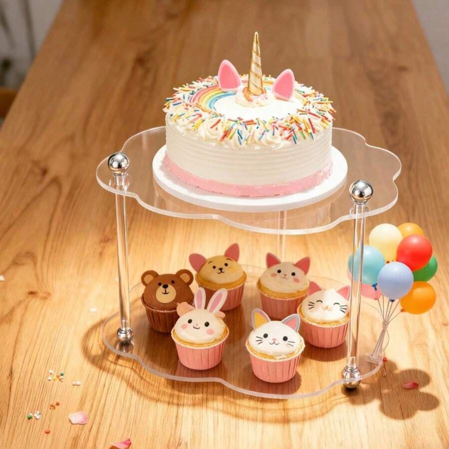 1pc Transparent Acrylic Cake Stand, Multi-Shape Double-Layer Dessert Display Rack, Suitable For Bakery, Store, Home, Party, Modern Style Display Rack - Clear - View 1