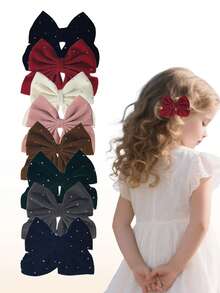 8件装女孩布艺水钻毛绒蝴蝶结发夹发卡发饰 - 彩色 - 查看 2