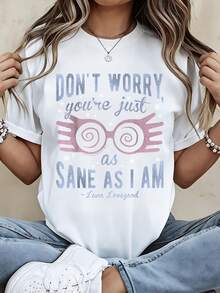 Warner Bros Dont Worry Youre Just As Sane As I Am Luna Lovegood Quote T Shirt Women Casual Graphic Tee Harry Potter Inspired Top White - 白色 - 查看 1