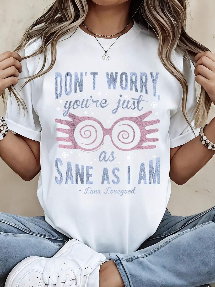 Warner Bros Dont Worry Youre Just As Sane As I Am Luna Lovegood Quote T Shirt Women Casual Graphic Tee Harry Potter Inspired Top White - 白色 - 查看 1