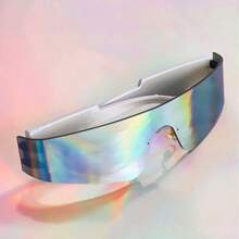 Gafas rectangulares sin marco unisex, estilo futurista punk Y2K, adecuadas para ciclismo, decoración, fiestas, viajes, deportes de motocicleta. Gafas reflectantes, ligeras y de moda, para mujeres/hombres - Plateado - Ver 2