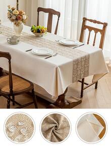 1pc Plant Pattern Jacquard Water Repellent Tablecloth, Polyester Fabric, Rectangular Or Square, Suitable For Restaurant, Living Room, Dining Table Decor, Machine Washable - Brown - View 11