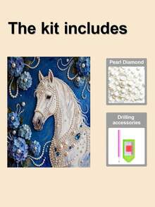 New Pearl Painting White Horse Blue Flower Theme Frameless DIY Handmade Sticky Diamond Creative Diamond Painting Kit, Suitable For Bedroom Decoration, Living Room Hanging Paintings, Room Decoration, Artwork, Birthday Gifts For Friends, Christmas, New Year, Valentine's Day, Holiday Gifts Full Of Novelty. - Multicolor - View 7
