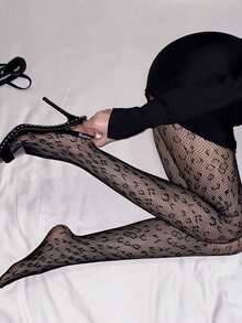 Leopard Print Fishnet Stockings, Sexy & Bold, Suitable For Dates, Valentine's Day And Outings - Black - View 2