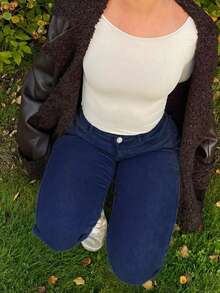 GILIPUR Jeans évasés style Y2K, pantalon décontracté élégant à taille haute et coupe slim pour femmes. Pantalon long en jean stretch lavé bleu foncé, mode de rue européenne et américaine - Jean brut - Voir 12