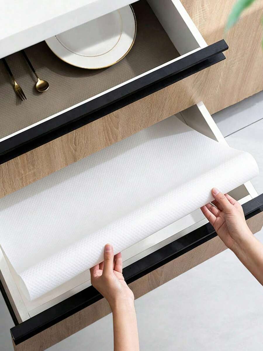 1卷透明白色货架垫，防滑橱柜垫，透明不粘抽屉垫，EVA防水冰箱垫，易裁剪橱柜垫，防水、防尘、防油，适用于货架、桌面、橱柜、厨房等。 - 白色 - 查看 1