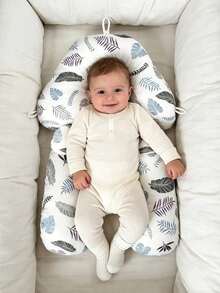 1个升级版婴儿枕，双面多功能枕，可爱卡通动物和羽毛叶子印花，柔软新生儿定型枕，四季皆宜，婴儿舒适枕，婴儿礼物 - 白色葉子 - 查看 2