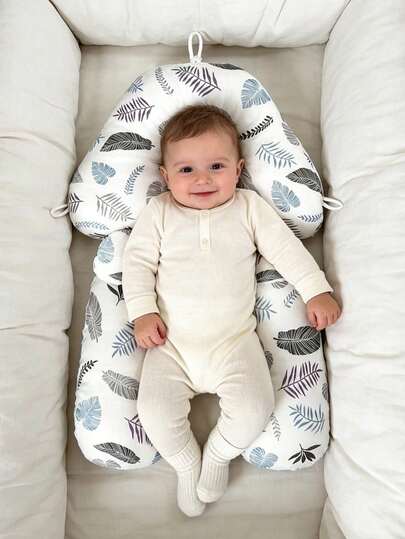 1pc Upgraded Baby Pillow, Dual-Sided Versatile Pillow For Infants, Cute Cartoon Animal & Feather Leaf Print, Soft Newborn Head Shaping Pillow, All Season Use, Baby Comfort Pillow, Infant Gift