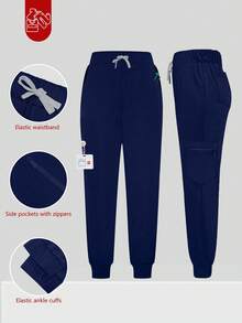 cimmuovere Pantalones de trabajo de cintura alta ajustados - Diseño de múltiples bolsillos - Pantalones delgados y transpirables - Bolsillos con cremallera lateral - Dobladillo elástico - Azul Marino - Ver 1