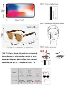 1副男士椭圆形镜框高品质个性化简约时尚眼镜，适合休闲、度假、旅行、聚会和日常佩戴 - 茶框玳瑁腿茶片 - 查看 2