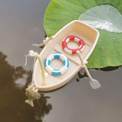 Cute Kitten Fishing Boat Ornament Mini Boat With Oars Aquarium Fish Tank Decor