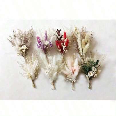 1/2/6/12pcs Mini Dried Flower Bouquet, Christmas Decor, Bridesmaid Proposal Bouquet, Flower Girl Box, Boho Wedding Table Centerpiece, Small Dried Pampas Grass For Vase Decor, Small Dried Flowers For Birthday Cake Decor