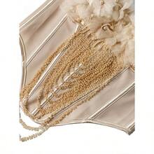 Local Delivery -Wearable Fishbone Bra, Sexy Women's Camisole Top Lining Stage Performance Bra, Women's Clothing Elegant Pearl 3D Mesh Flower Beaded Chain Design - Màu be - Xem 6