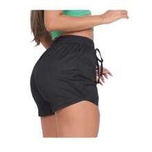 Short Feminino Preto Canelado Básico Elastano Larguinho - Preto - Visão 2