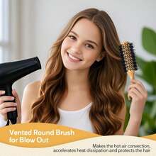 BFWood Round Brush For Blow Out, 12 Inch Natural Wooden Boar Bristle Hair Brush For Blow Drying, Curling, Styling &Amp; Volume - White - 查看 7