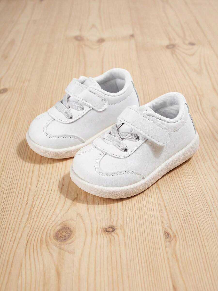 1 Pair New Unisex Toddler White Simple Sneakers, Lace-Up Design, Round Toe, Soft Sole, Comfortable & Versatile, Suitable For Daily Toddling Training, Kindergarten Formal Wear, And Short Family Outings, All Seasons - White - View 1