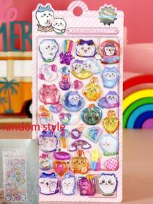 1pc Cartoon 3D Embossed Sticker, Cute Water-Resistant Sticker, Valentine's Day Gift, Random Style