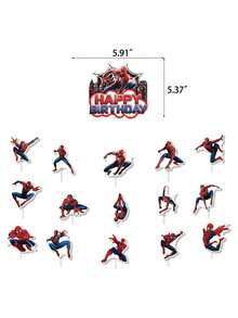 31件套卡通蜘蛛主题蛋糕装饰套装，包括蛋糕装饰牌和横幅，采用酷炫的红色和蓝色动态蜘蛛设计，适合生日派对和其他庆祝活动，可为蛋糕和派对场所增添超级英雄氛围，营造生动的庆祝场景。 - 彩色 - 查看 5