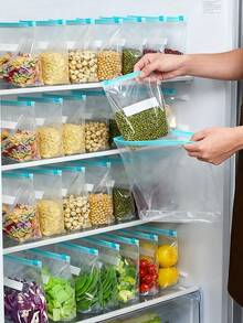 45 bolsas reutilizables y herméticas para almacenamiento de alimentos, bolsas congeladoras gruesas, aptas para microondas, de color azul, para la conservación y organización de alimentos a largo plazo, bolsas con cierre de cremallera de PE transparente, adecuadas para la categorización de alimentos de cocina y el almacenamiento de aperitivos - Multicolor - Ver 3