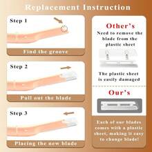 Ruimooto Augenbrauenrasierer mit 10 Stück rostfrei Rasierklingen, Gesichtshaarentferner für Frauen aus Hochwertiger Metall,Augenbrauentrimmer Gesichtsrasierer für Augenbrauen&Pfirsichflaum, Silber-769 - Rosa - Übersicht 5