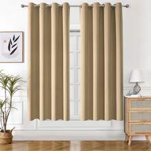 1pc Solid Color Polyester Curtain, Blackout Curtain To Darken Room During Power Outage, Heat Insulating Curtain For Kitchen, Dining Room, Living Room, Bedroom - Khaki - View 17