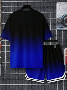 Men's Gradient Letter King Print Crew Neck Short-Sleeve Shorts Suit - Nhiều màu - Xem 3
