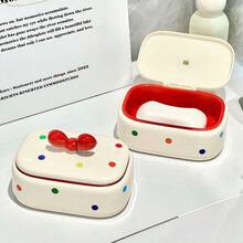 Cute Polka Dot Dog Bow Plastic Soap Dish, Creative Bathroom Countertop Soap Box For Home Use - Creamy White - View 6
