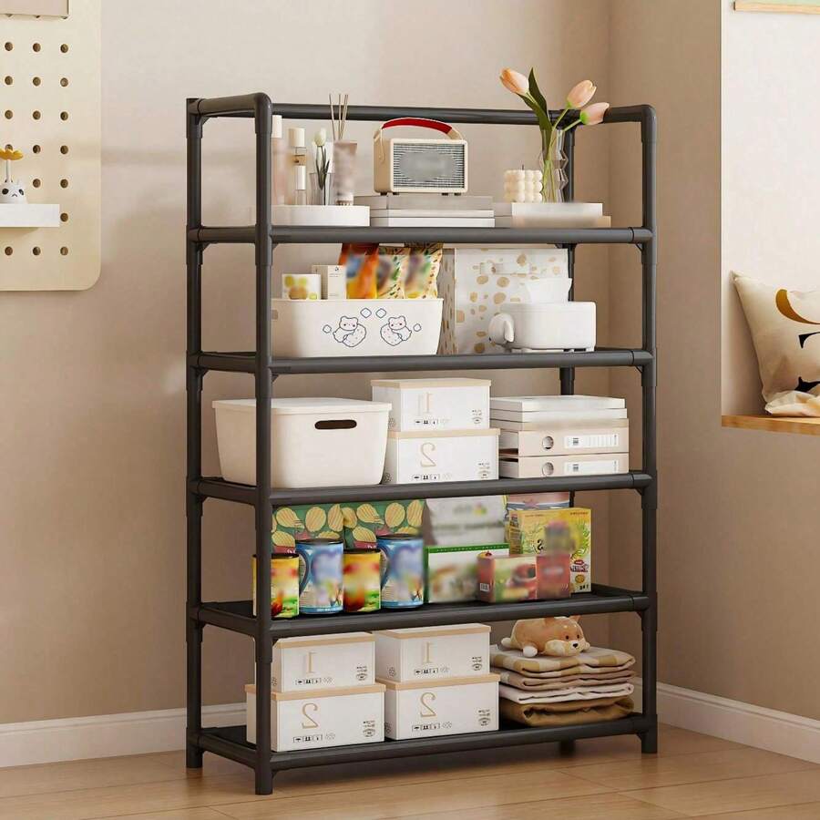 1pc/Multi-Layer Storage Rack, Adjustable Layering, Moisture-Proof And Mildew-Proof, Simple Installation, Large Storage Space, Easy To Move, Easy To Clean, Household Storage Rack, Bedroom Floor Display Rack, Simple And Durable Snack And Sundry Rack, Shoe Rack, Using Plastic Parts + Paint Tube + Non-Woven Material Combination Rack, Simple Assembly, Suitable For Various Scenes - Multicolor - View 1