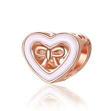 1 Pc Rose Gold Beaded Heart Rose Bow Flower Bear Beaded Charm Fit Original Bracelet Necklace Beads For Diy Jewelry Making Valentines - Rose Gold - View 21