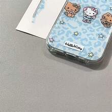 SANRIO Funda de teléfono DIY Premium de lujo y moda linda con diseño de gatito, estrella, leopardo azul, gatito negro, gatito blanco, cosplay, gatito con moño, regalo, patrón, gatito de peluche, otoño/invierno, funda de teléfono con moño, material impermeable y a prueba de golpes, diseño de gatito lindo compatible con la serie Apple 17, 11/12/12 Pro, 13/14/15 - Celeste - Ver 2